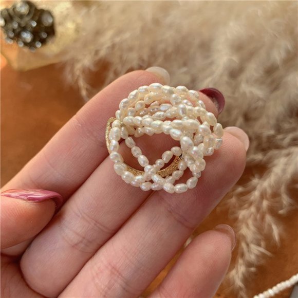 💕 Last one Natural Pearls Rings Layered Pearls - Picture 4 of 8